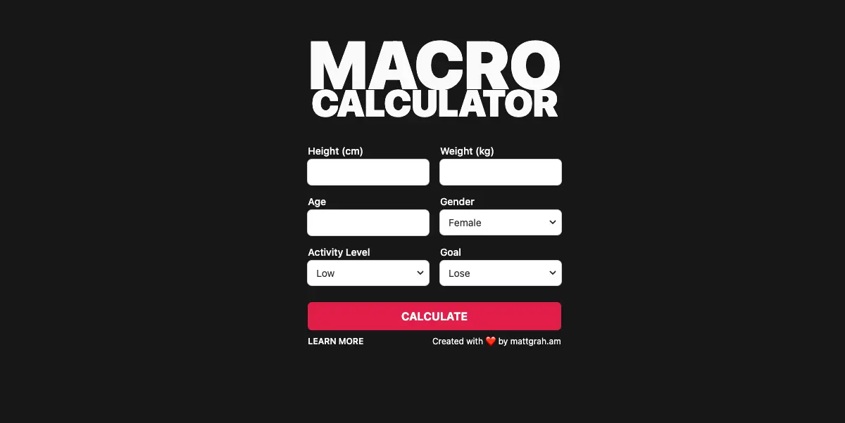 A Screenshot of the macros app